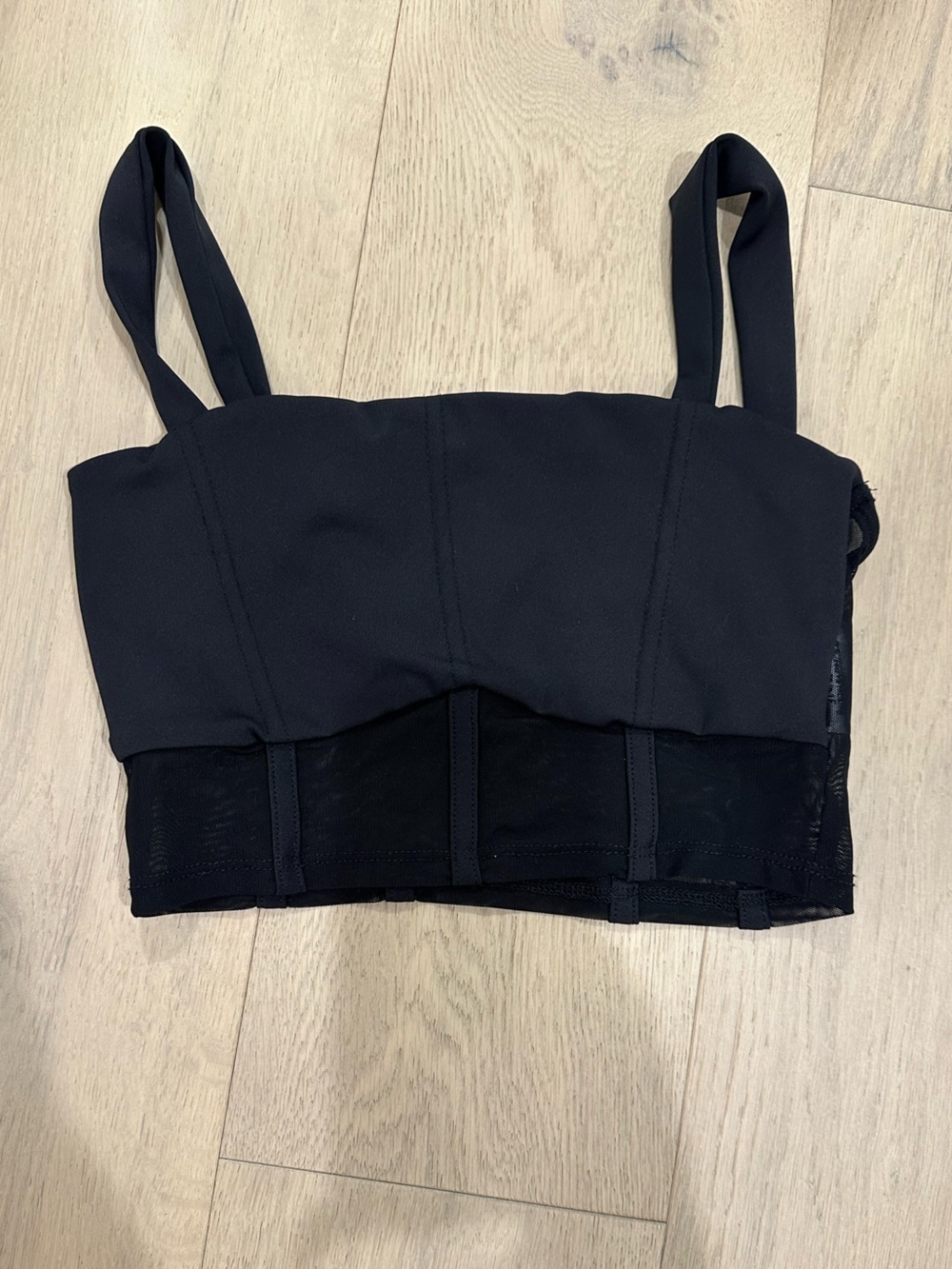 Girls' Black Dance Crop Top with Mesh Hem